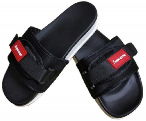 supreme flip flops black