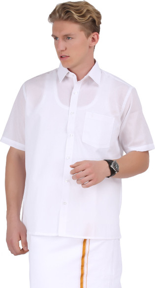 Ramraj Cotton Men Solid Formal White 