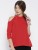 u&f casual 3/4 sleeve solid women red top