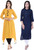 stylum casual embroidered women kurti(pack of 2, blue, yellow)