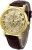 Tager Luxury Skeleton Look Brown Leather Belt Gold Dial Wrist Analog Watch  - For Men