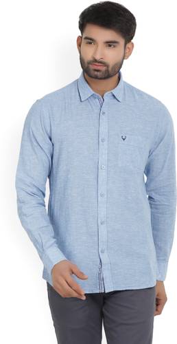 Allen Solly Men S Solid Casual Linen Blue Shirt Price In India