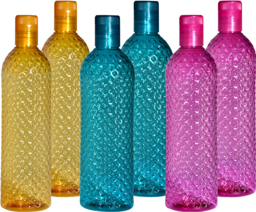 Aone Dimond Design Plastic Fridge,office,Home Water Bottle 1000 ml Bottle Pack of 6, Yellow, Blue, Pink, Plastic