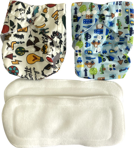 kogar All In One Printed Combo Button Reusable Diaper Nappy With Insert (2 Diaper+2 insert)