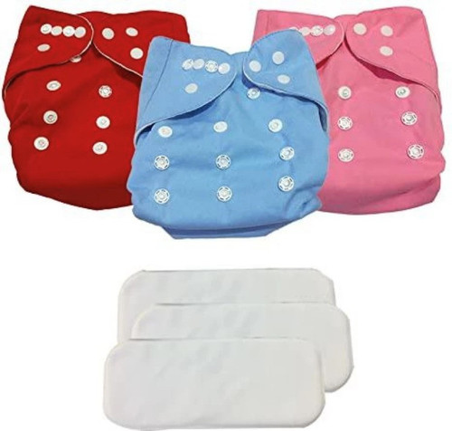 Jaydison Solid Reusable Diaper Reuse Nappy Button Nappy & 5 Layer Insert(0 -24m) POGW
