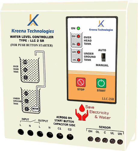 kreena technologies fully automatic Water level controller for single phase push button type starter Wired Sensor Security System