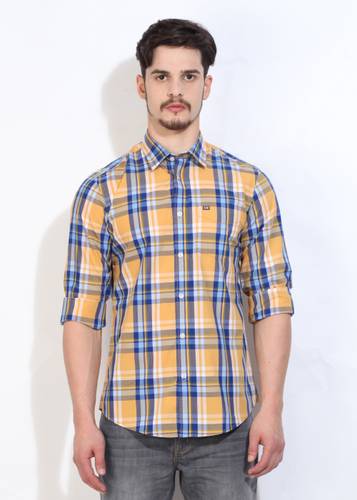 Arrow Sports Men S Checkered Casual Blue Yellow Shirt Price In