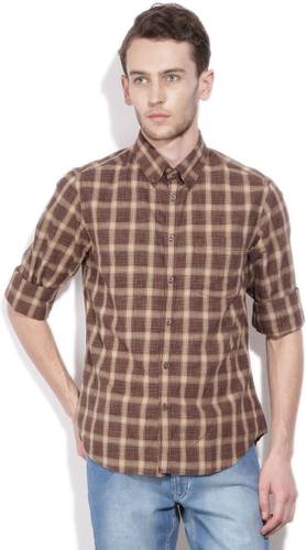 Indian Terrain Men S Checkered Casual Brown Shirt Price In India