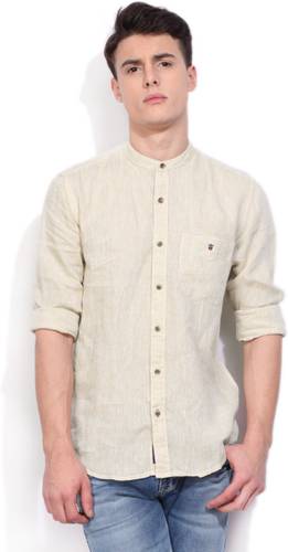 Lp Louis Philippe Men S Self Design Casual Linen Beige Shirt Price
