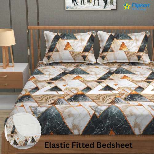 Flipkart SmartBuy Cotton King Fitted (Elastic) 300 TC Geometric Bedsheet