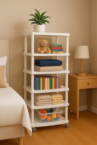 HEGZI Multipurpose Rack with Wheels, Storage Organizer for Books, Clothes, Toys, Plastic Open Book Shelf