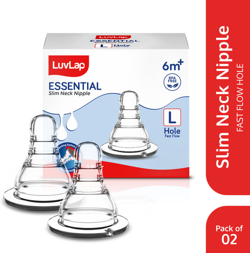 LuvLap Anti-Colic Essential Teat/Nipple for Slim/Regular Neck Bottle, 6m+ Fast Flow Nipple