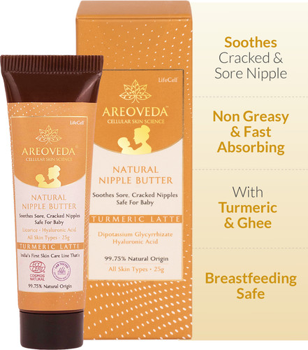 Areoveda Natural Nipple Cream, Soothes Sore Nipples, Breastfeeding Safe with Turmeric