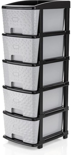 TEX-RO Chest of Drawers : Grey & Black 5 Layer Plastic Free Standing Chest of Drawers