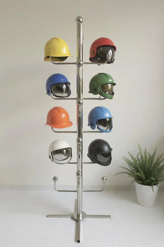 GLOBAL DESIGNERS Stainless steel helmet stand, 6 feet 20 hook Multipurpose coat bag helmet hanger Metal Helmet Stand