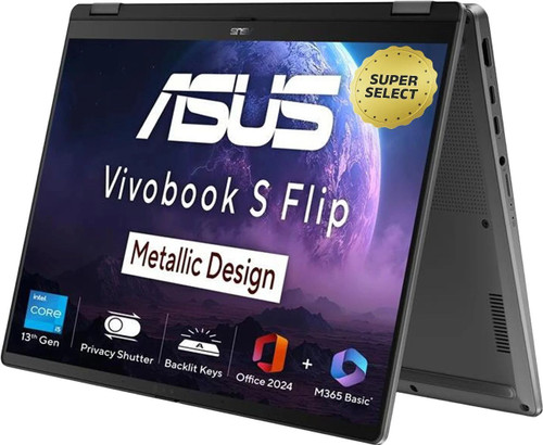 ASUS Vivobook S14 Flip (2025) with Office 2024 + M365 Basic*, A-Part Metal Body, Intel Core i5 13th Gen 13420H - (16 GB/512 GB SSD/Windows 11 Home) TP3402VAO-LZ619WS 2 in 1 Laptop