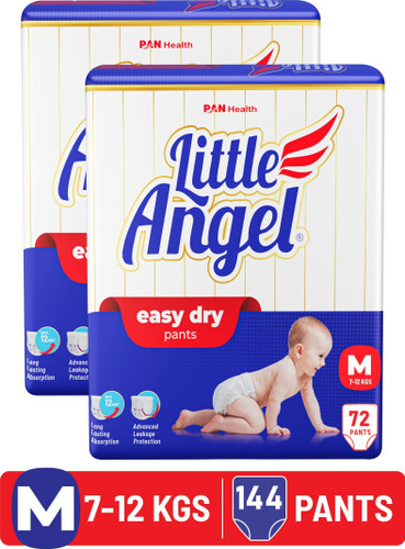 Little Angel Easy Dry Diaper Pants with 12 hrs absorption 72 Count/Pack,Pack of 2,7-12 Kgs - M