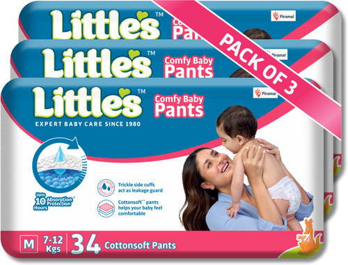 Little's Comfy Baby Pants, Standard, Medium, 34 Count With 10 Hours Absorption Protection - M