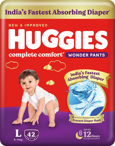 Huggies Complete Comfort Wonder Pants, India's Fastest Absorbing Diaper | - L