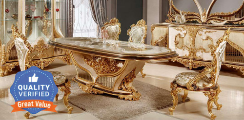 ROYALWOD TURKISH STYLE TEAK WOOD 6 SEATER DINING SET FOR LIVING ROOM | DINING ROOM Solid Wood 6 Seater Dining Set