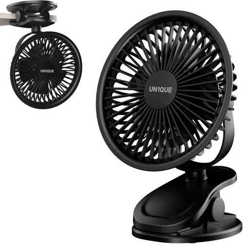 UN1QUE Portable Clip on Fan Battery Operated, 6 Inch Powerful USB Table Fan, 3 Speed with 1 Year Warranty Energy Saving Table Fan
