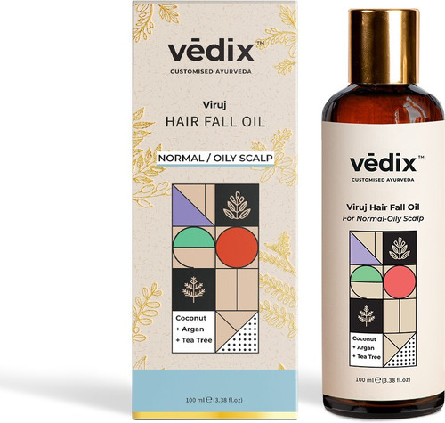 Vedix Customised Ayurvedic Hair Fall Oil | Viruj Hair Fall Oil | For Normal-Oily Scalp| With Coconut + Argan + Tea Tree | For Reducing Hair Fall | For Hair Growth | Hair Oil