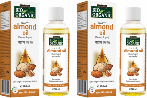 Indus Valley BIO Organic Cold Pressed Sweet Almond Oil- Twin Pack Hair Oil