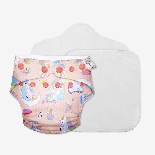 Superbottoms Freesize UNO - Washable Baby Nappy/ Cloth Diaper + 1 Organic Cotton Dry Feel Magic Pad +1 Booster Pad (Pixie Dust)