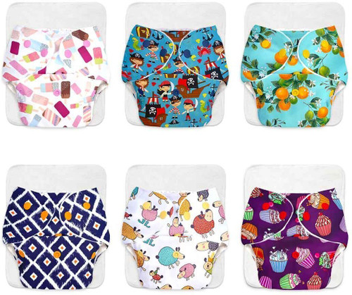 Superbottoms Pack of 6 BASIC Reusable Cloth Diapers for Babies | Adjustable & Washable |3M-3Y