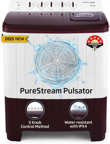 Voltas Beko 8 kg Semi Automatic Top Load Washing Machine Maroon, White