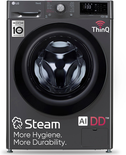 LG 7 kg 5 star AI Direct Drive Washer with Steam and ThinQWi-Fi Enabled Fully Automatic Front Load Washing Machine with In-built Heater Grey