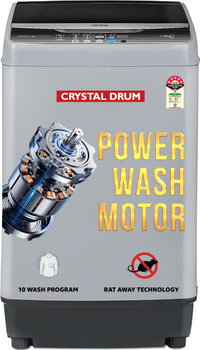 ONIDA 7 kg 5 Star 10 Wash Programs Crystal Drum Fully Automatic Top Load Washing Machine Grey