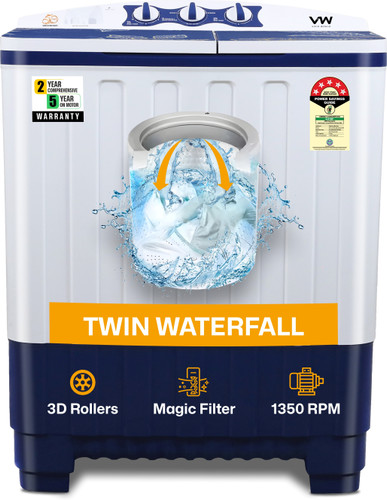 VW 7.5 kg Semi Automatic Top Load Washing Machine White, Blue