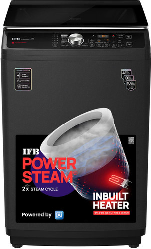 IFB 9 kg 5 Star with DeepClean Technology, PowerSteam, AI Powered,Aqua Energie Fully Automatic Top Load Washing Machine with In-built Heater Grey, Black