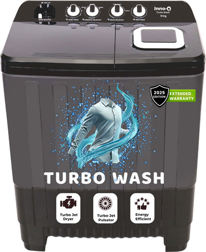 InnoQ 10 kg | Turbo Wash | Buzzer | Wheels | Turbo Jet Dryer | Magic Filter | Lint Filter Semi Automatic Top Load Washing Machine Grey