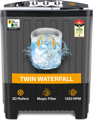 VW 7.5 kg Semi Automatic Top Load Washing Machine Black, Grey