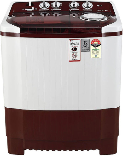 LG 8 kg 5 Star with Roller Jet Pulsator with Soak, Wind Jet Dry and Rat Away, 6 Kg (Spin Tub Capacity) Semi Automatic Top Load Washing Machine Maroon, White