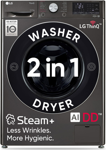 LG 12/7 kg Washer with Dryer AI Direct Drive Technology, Wi-Fi Enabled , Reduce allergens & wrinkles with Steam+ cycles, TurboWash Ready to Wear Clothes, Optimal wash for different fabrics & In-built Heater, Fully Automatic with In-built Heater Black