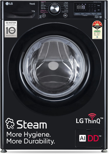 LG 12 kg 5 Star, AI Direct Drive Technology, Wi-Fi Enabled, Steam Wash, Intelligent & Convenient Fabric Care, Allergy Care, Remote Control, In-Built Heater Fully Automatic Front Load Washing Machine with In-built Heater Black