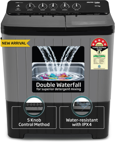 Voltas Beko 9 kg Semi Automatic Top Load Washing Machine Black, Grey