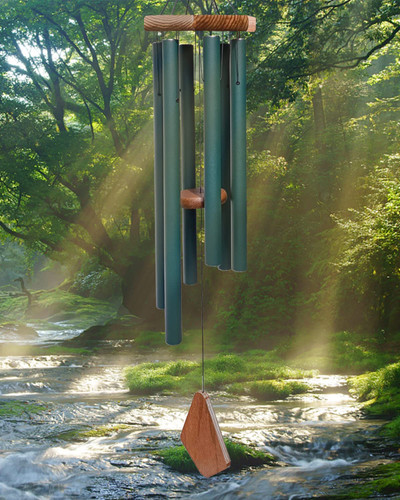 TIMESETL Large Wind Chime for Home, Garden, Patio (42 Wooden Forest Green) Aluminium, Wood, Nylon Windchime