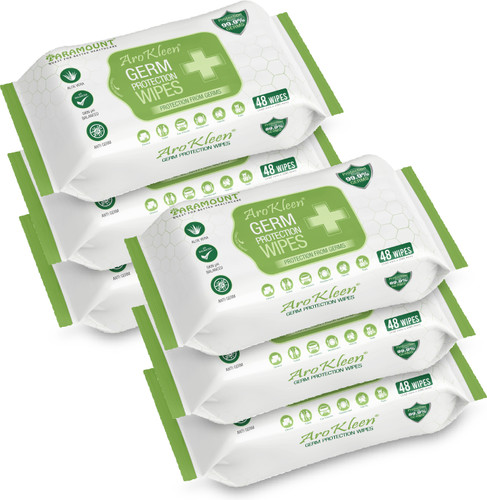ARO KLEEN Germ Protection Wipes, Disinfectant Wet Wipes for Skin & Surfaces (Pack of 6)