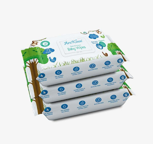 ARO KLEEN Baby Wipes with Aloe Vera and Vitamin E- Extra Thick & Soft 72 Wipes (Pack of 3)