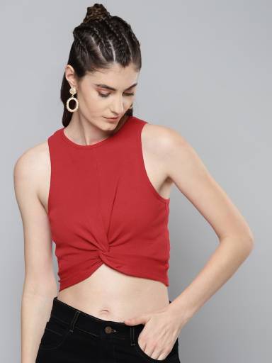 SASSAFRAS Casual Sleeveless Solid Women Red Top - Buy SASSAFRAS Casual Sleeveless Solid Women Red Top Online at Best Prices in India | Flipkart.com