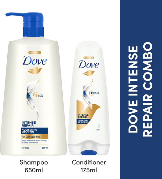 DOVE Intense Repair Shampoo 650ml & Conditioner 175ml (Combo Pack) (2 Items in the set)