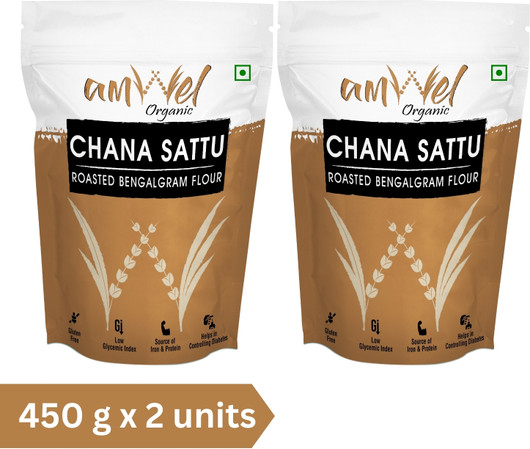 Amwel Organic Chana Sattu - Roasted Bengal Gram Flour -High Protein Vacuum Packed 0.9 kg, Pack of 2
