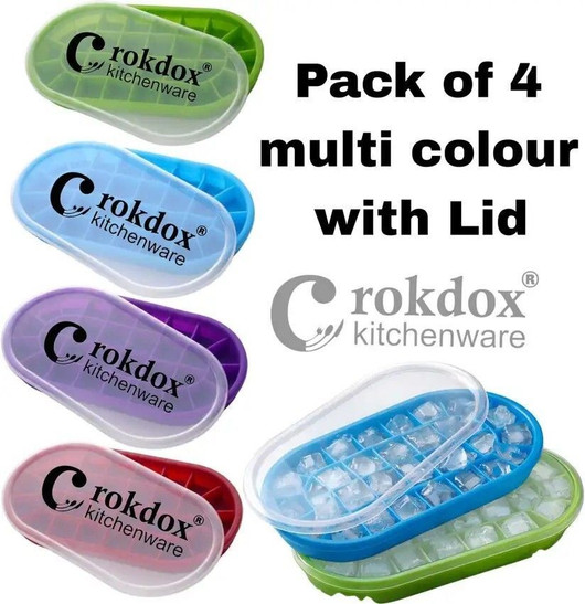 Rokdox Ice Cube Tray for Freezer Flexible Silicone Honeycomb Design 30 Cavity Blue, Purple, Red, Green Silicone Ice Cube Tray Pack of4