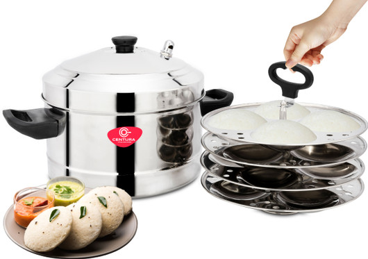 CENTURA Stainless Steel Classic Idli Maker/Idly Cooker (4 Plates, Silver) Induction & Standard Idli Maker 4 Plates , 16 Idlis