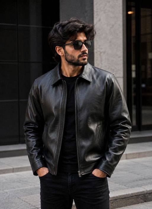 NOURIQUE Men Solid Leather Jacket - Image 8