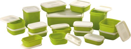 MasterCook - 200 ml, 330 ml, 1630 ml, 150 ml, 500 ml, 700 ml Plastic Food Storage (Pack of 17, Green)